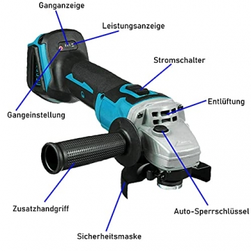 TEETOK Akku Winkelschleifer Ersatz für Makita Bürstenlos Trennschleifer Scheibe 125mm zum Schneiden und Schleifen mit 2x5000mAh Akku und DC18RC Ladegerät - 2